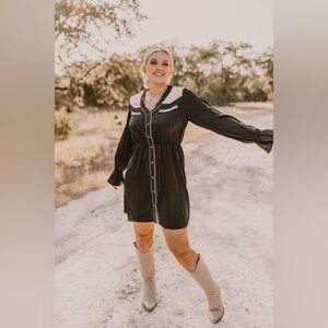 Two Fly Western Shirt Dress Black Beige Contrast Size Medium